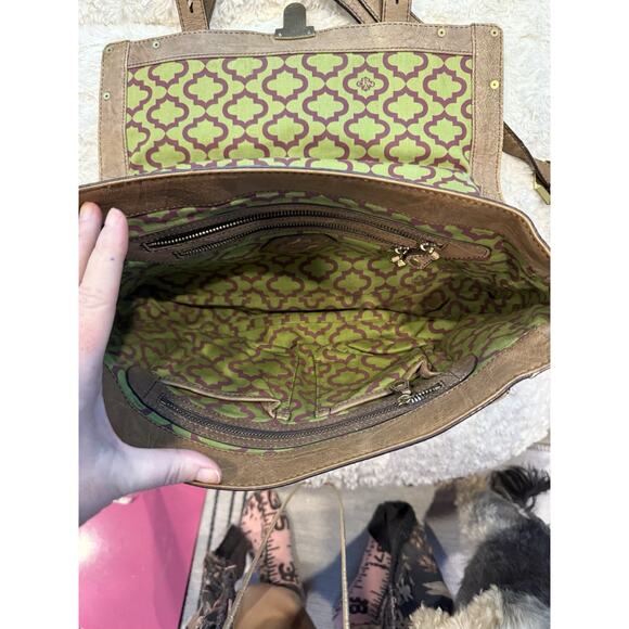 orYANY Brown Leather Pushlock Briefcase Messenger Crossbody Bag - Picture 3 of 10